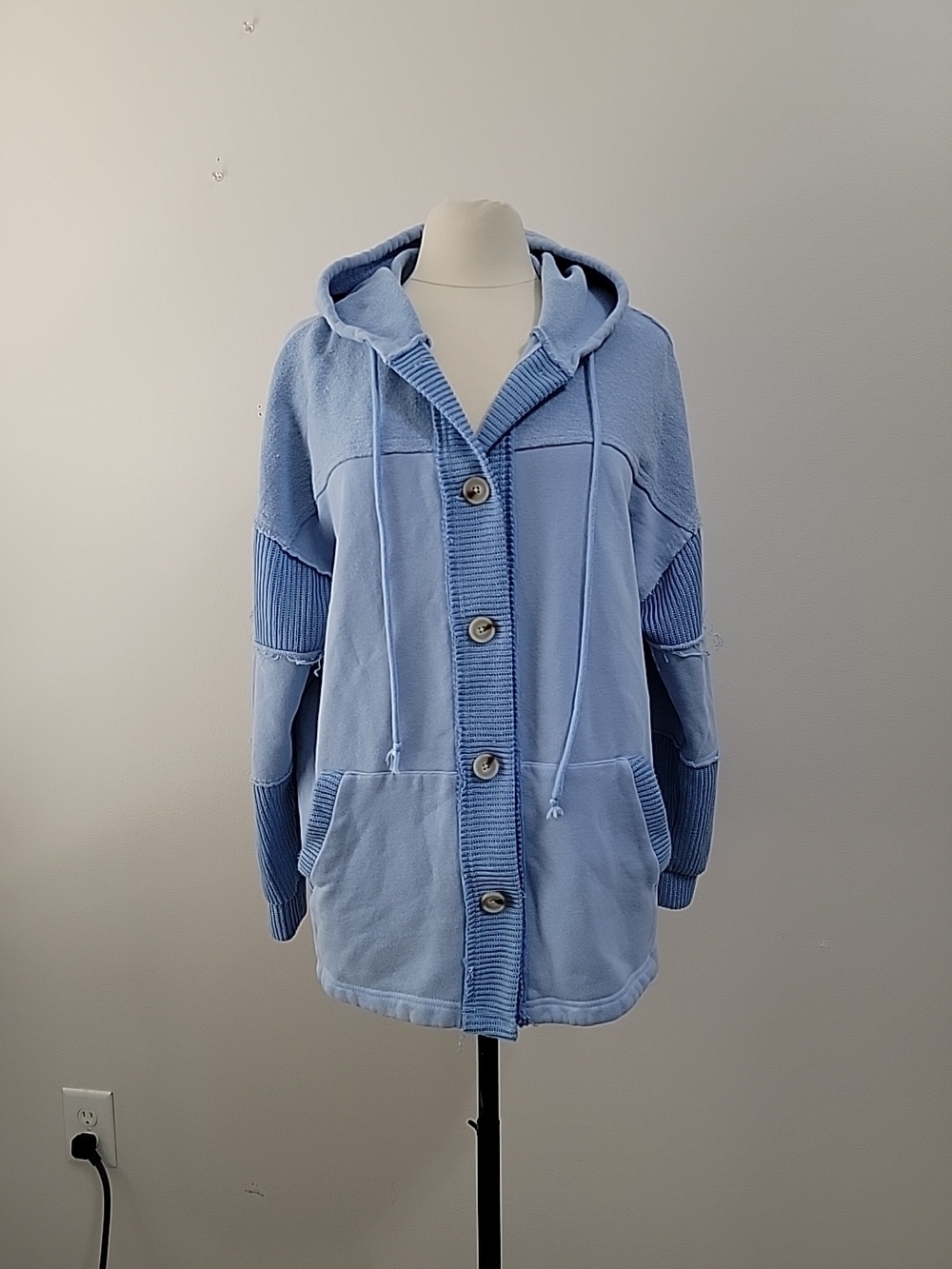 First Love hoodie knit panels on the sleeves button-down cozy aesthetic XL EUC
